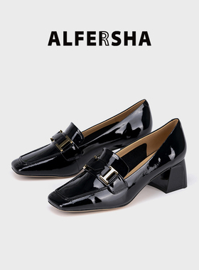 阿芙莎广系联名款553397新款经典气质百搭方头金属扣单鞋D