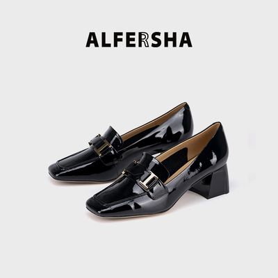 阿芙莎广系联名款553397新款经典气质百搭方头金属扣单鞋D