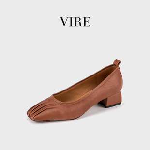 VIRE/991123春季轻奢法式时尚气质百搭褶皱方头平底单鞋B