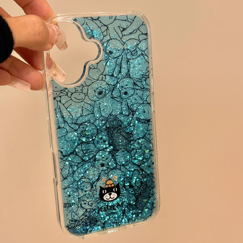 jellycat半透蓝色流沙闪粉手机壳