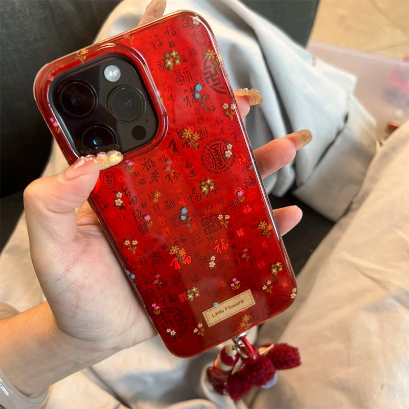 新中式百福图小碎花手机壳新年红