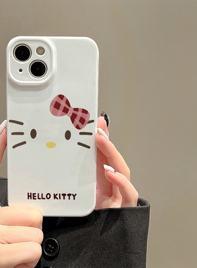 蝴蝶结hellokitty适用iphone15promax苹果14简约白色手机壳高级感13mini女xr全包12新款菲林8网红plus防摔11