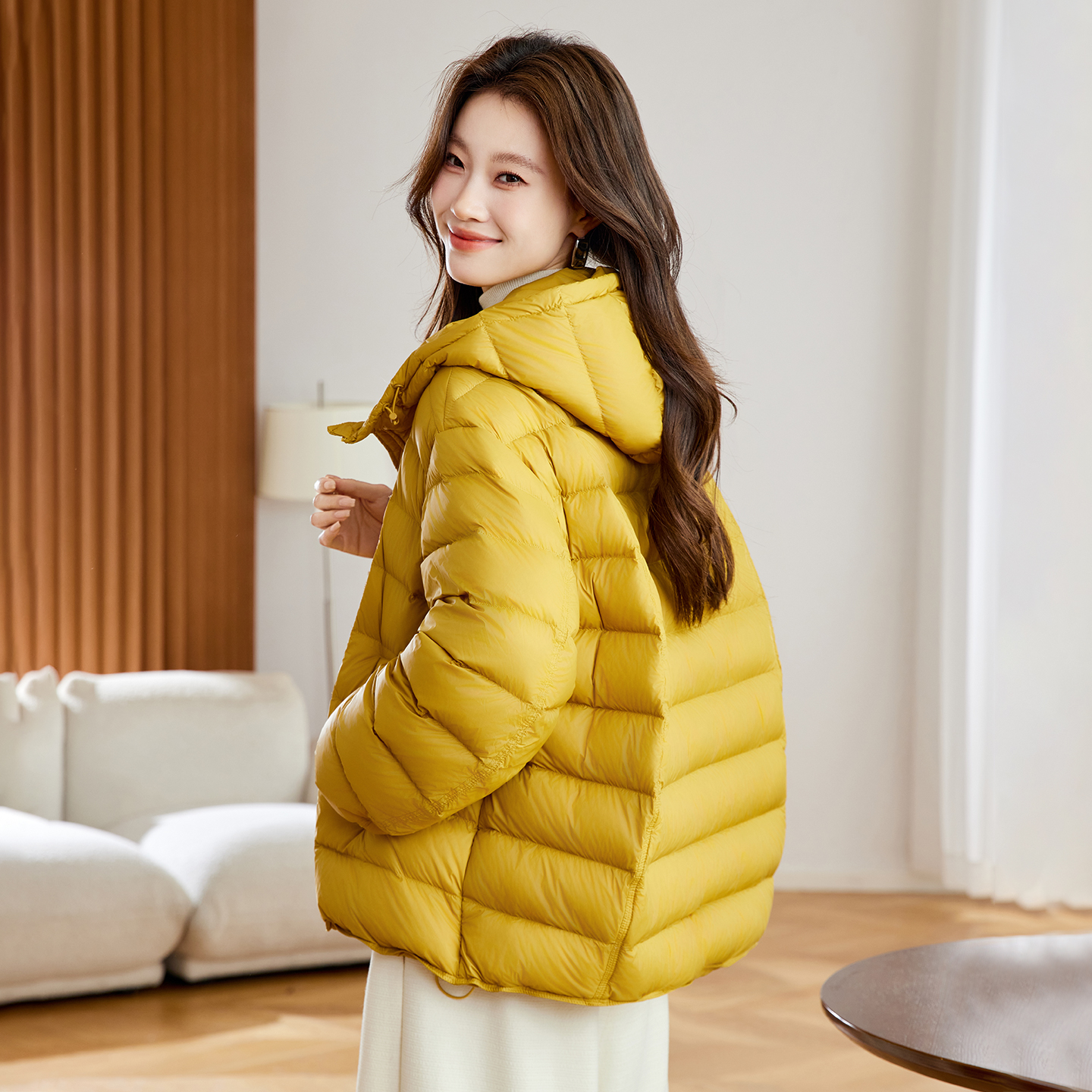黄色排骨羽绒服女款冬季轻薄外套