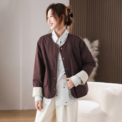咖棕色短款外套加厚棉服秋冬上衣