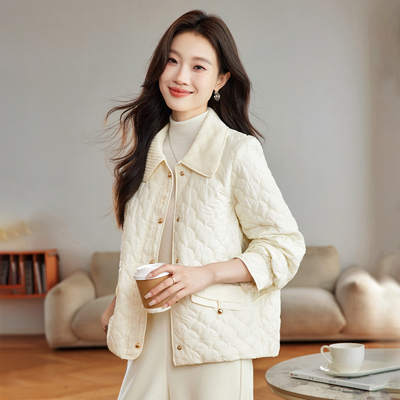 小香风翻领夹棉棉服女款冬厚外套