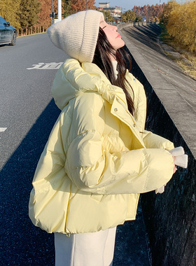 黄色短羽绒服女子冬季2024新女子轻量级热风格独特的超级漂亮夹克