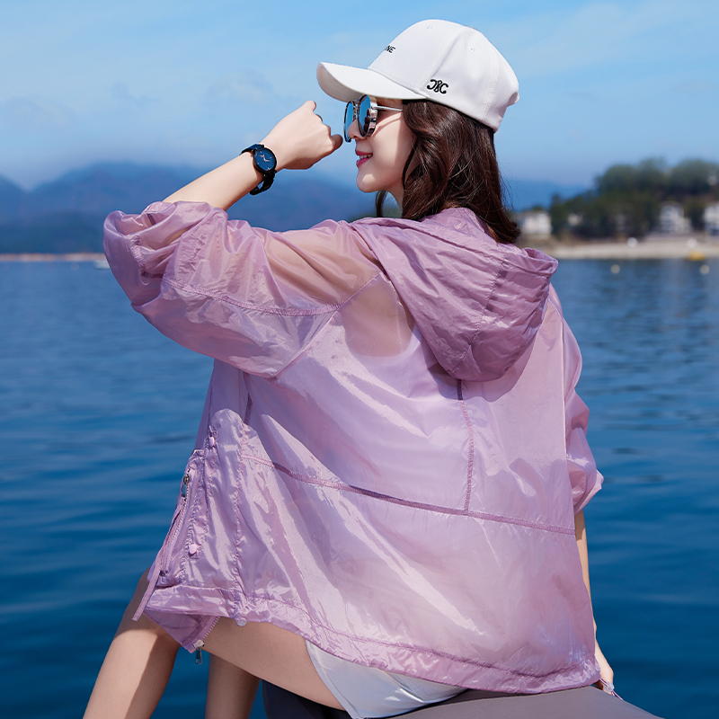 紫色轻薄款外套女2025新款夏季防晒衣休闲宽松连帽户外运动防晒服