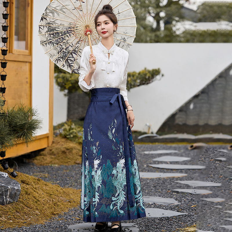 新中式小个子显瘦马面裙女春装2024早春新款明制汉服唐装衬衣套装