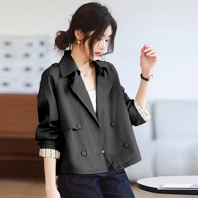 黑色时尚通勤短风衣休闲设计上衣