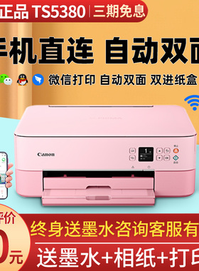 佳能TS5380t彩色喷墨照片打印机一体机小型家用复印手机无线双面