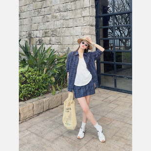 格子显瘦微胖休闲宽松衬衣套装 25年夏100棉款 限定周刊 祝喜喜