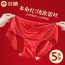 芬腾本命年红色蕾丝内裤少女生2025新款性感抗菌裆无痕大码三角裤