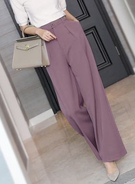 BJ灰色阔腿裤女2023年春季新品加长西装裤宽松长裤休闲裤子