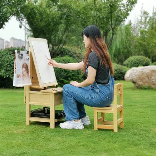 多功能木质画架桌抽屉绘画素描写生初学者收纳一体画凳美术生专用