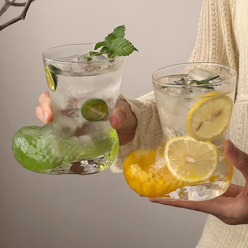 ins风网创意靴子玻璃杯透明个性果汁饮料啤酒杯潮流咖啡冷饮