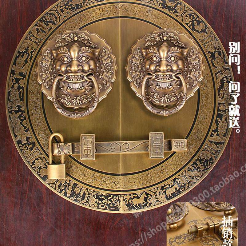 新中国风古色古香纯铜门圆把手动物头门闩古典住宅门装饰全铜门把