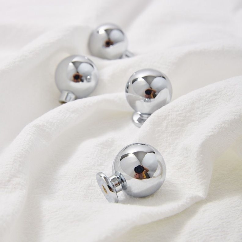 现代简约法式银色圆球拉手-铝合金打造耐用金光质感柜门拉手