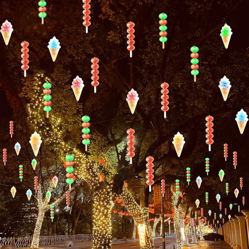 平板糖葫芦彩灯冰淇淋棒棒糖彩灯挂树幼儿园公园景观亮化装饰灯