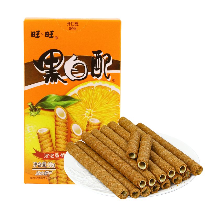 旺旺黑白配夹心卷56g*2香橙味儿童休闲零食早餐点心下午茶