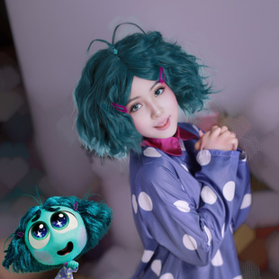 头脑特工队2慕慕短款 假发厂家直销 蓝色圣诞节cos中分女款