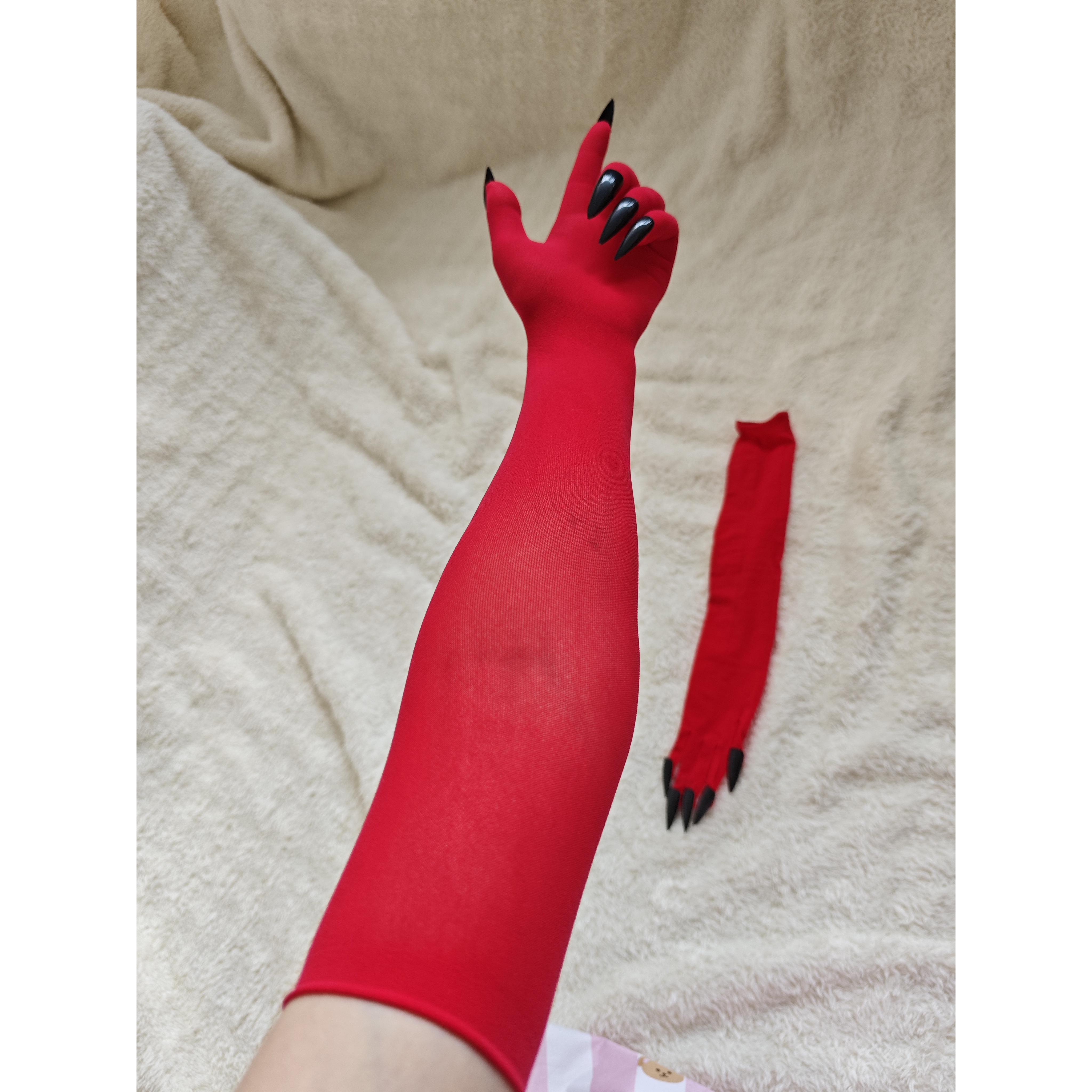 天鹅绒超薄透气五指无缝丝袜二次元带美甲片Cosplay长手套淡化疤