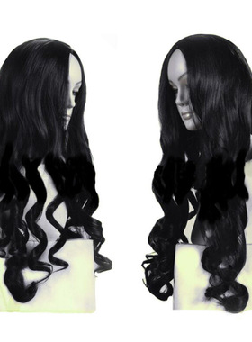 欧美女士假发中分高温丝大波浪黑色长卷发手卷发自然风高温丝假发