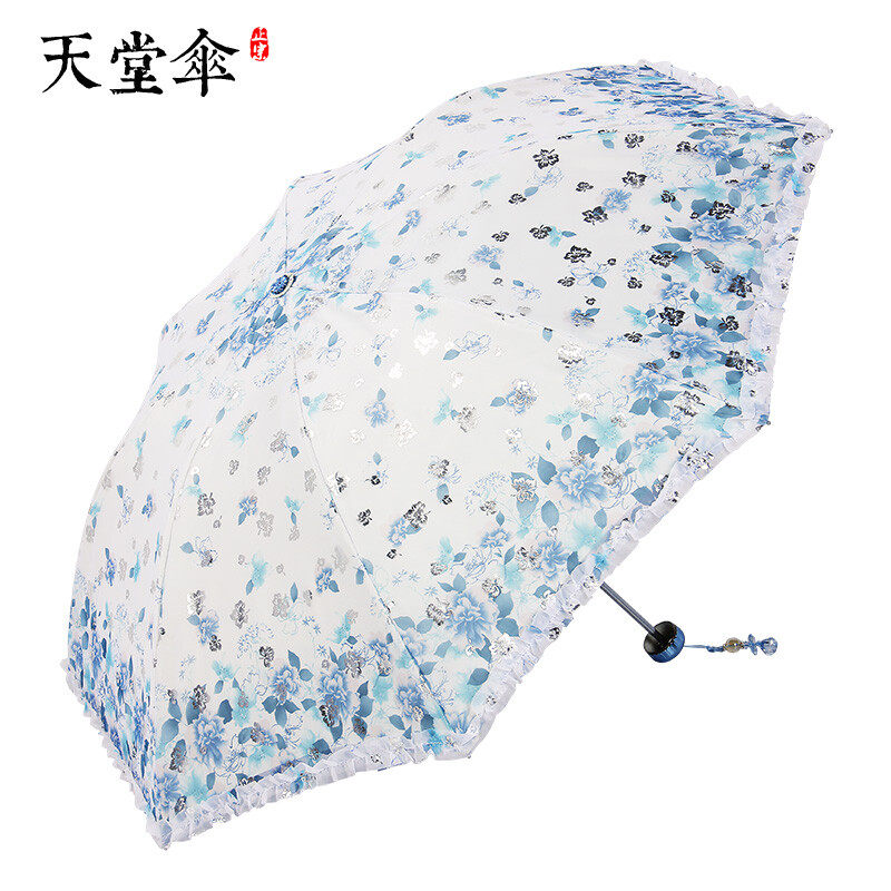天堂伞遮阳伞太阳伞女黑胶防晒晴雨伞三折叠双层创意蕾丝黑胶双层使用感如何?