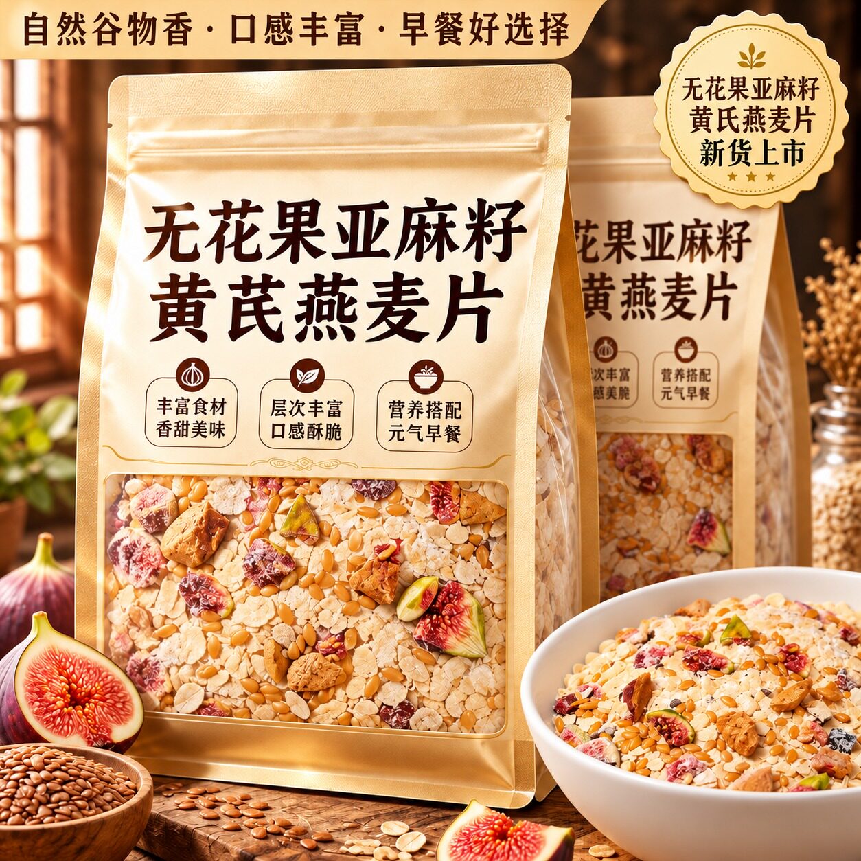 无花果亚麻籽黄芪复合燕麦片官方旗舰店膳食纤维营养代餐即食冲泡