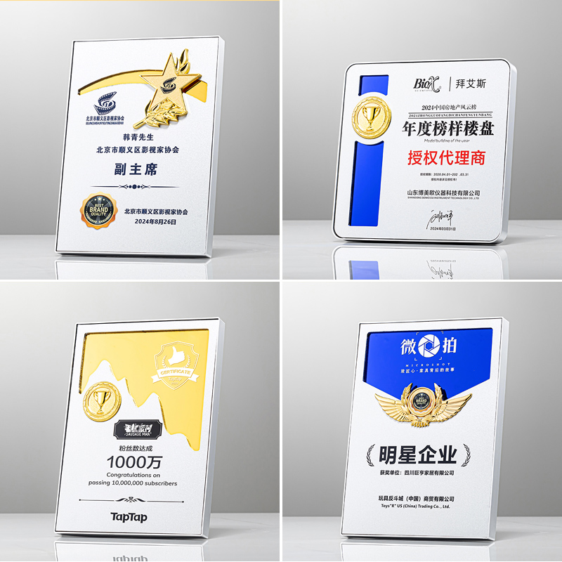 创意镜面奖牌定制高档员工年会荣誉牌定做经销商加盟牌授权牌订制