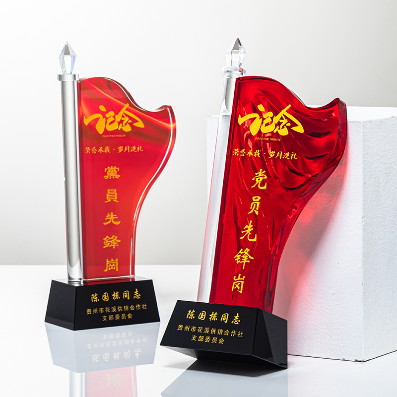 党员先锋示范岗新款水晶奖杯摆件定制七一政治生日礼物纪念品定做