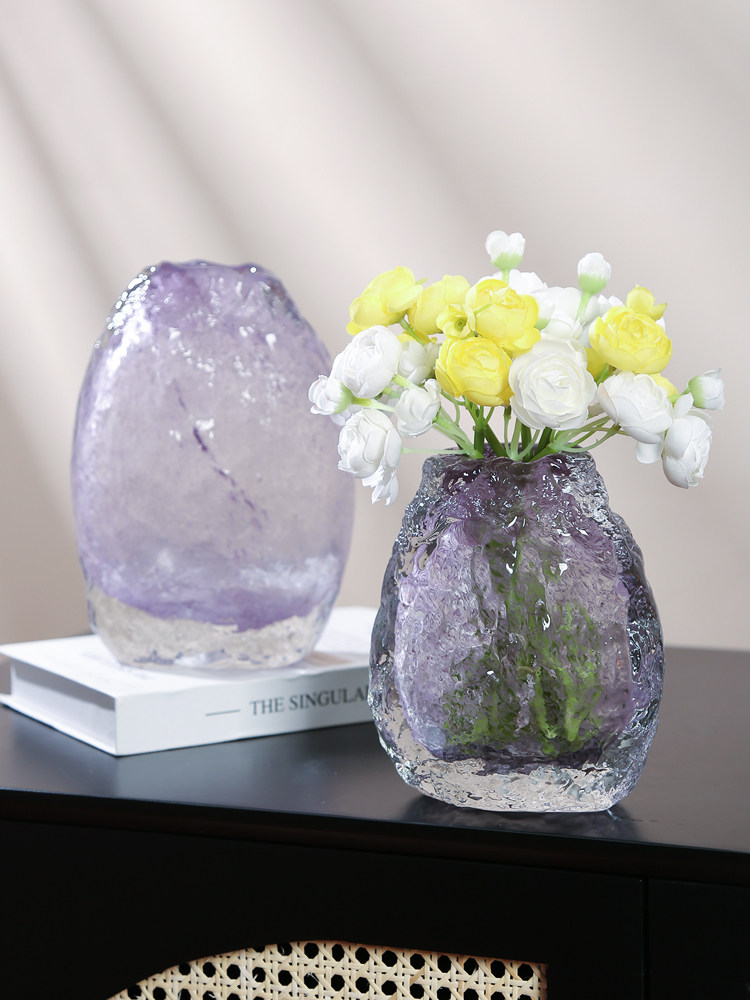 艺术玻璃紫色花瓶摆件现代简约客厅茶几电视柜玄关可水培花器装饰,家居饰品,桌面摆件,淘宝优惠券,粉丝福利购,淘宝优惠卷