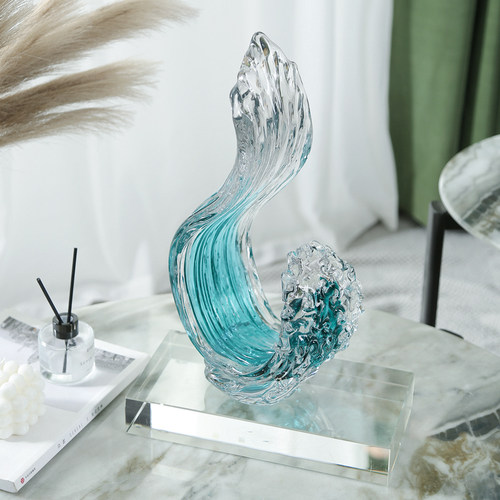 现代轻奢风生水起玻璃艺术摆件大师手作酒柜客厅玄关办公室装饰品
