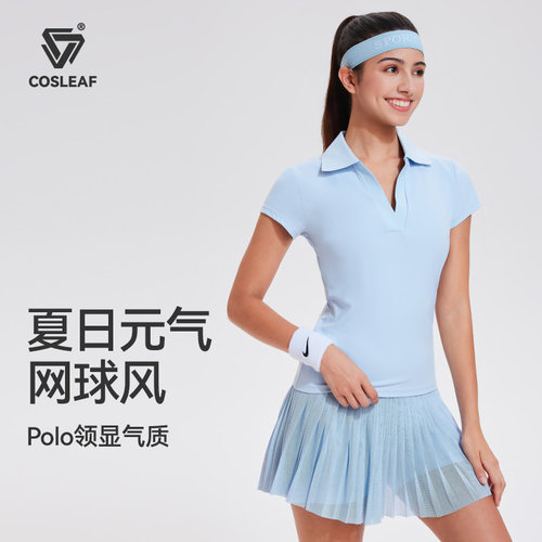 科里芙运动短袖女夏季新款翻领正肩瑜伽服网球休闲polo衫健身上衣