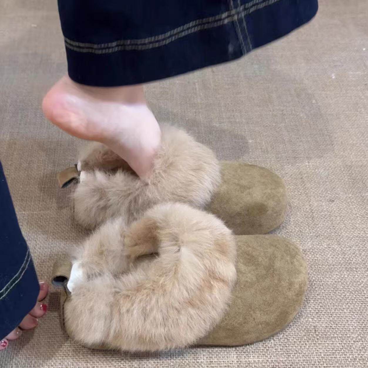 冬季加绒包头厚底勃肯棉拖女鞋