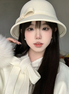 秋冬法式名媛蝴蝶结渔夫帽女