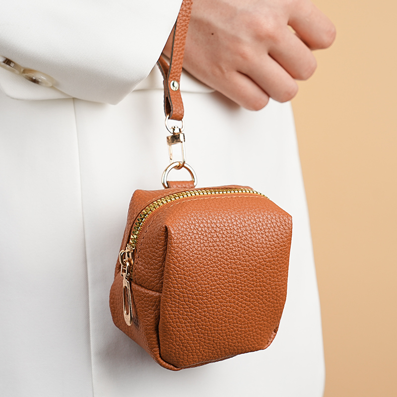 简约荔枝纹软皮迷你手拎零钱包女