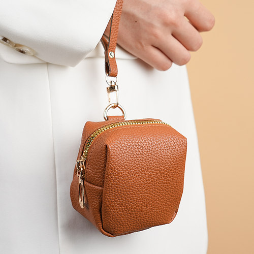 简约荔枝纹软皮迷你手拎零钱包女