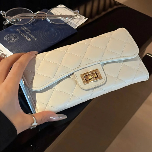 ins风高级感小香风菱格手拿钱包