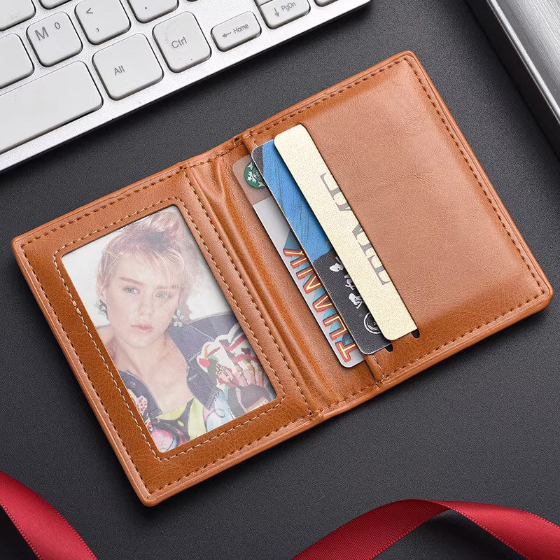 小仔熊折叠小卡包男羊皮质感零钱包女简约超薄随身名片包卡片包