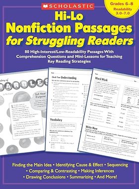 【3-6周达】英文原版 Hi-Lo Nonfiction Passages for Struggling Readers:Grades 6–8:80 High-Interest/Low-... 9780439694988