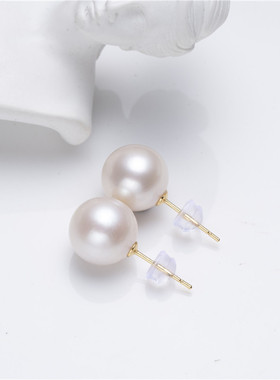 S925银淡水珍珠耳钉12mm V201-D420