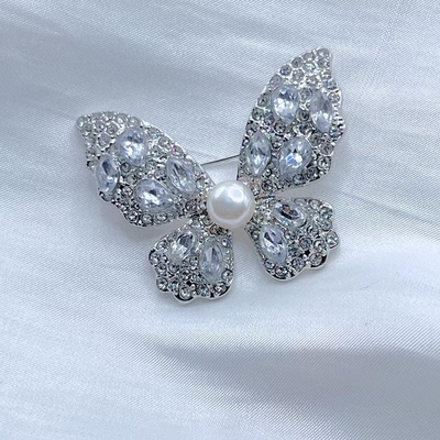 合金淡水珍珠蝴蝶款胸针6mm V201-X235