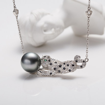 S925银海水珍珠大溪地黑珍珠吊坠豹子款9mm V201-S184