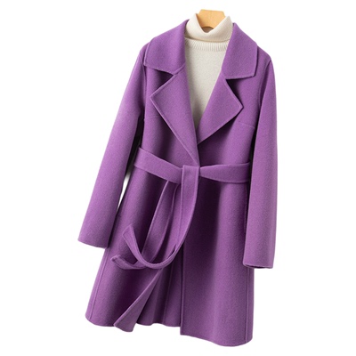 中长款高端紫色加厚毛呢外套