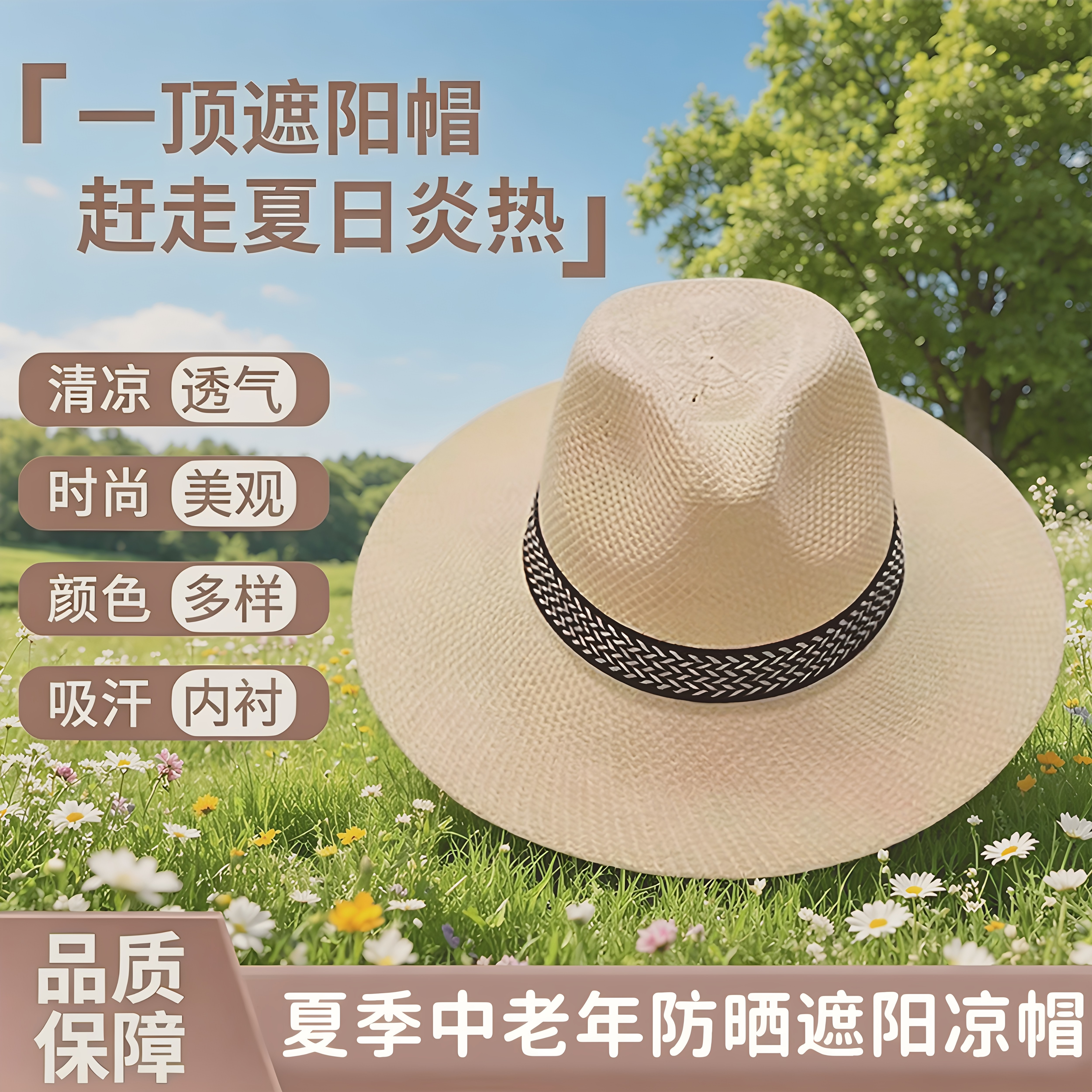 男士帽子夏天户外沙滩登山草帽子防紫外线大檐太阳帽爸爸遮阳帽子