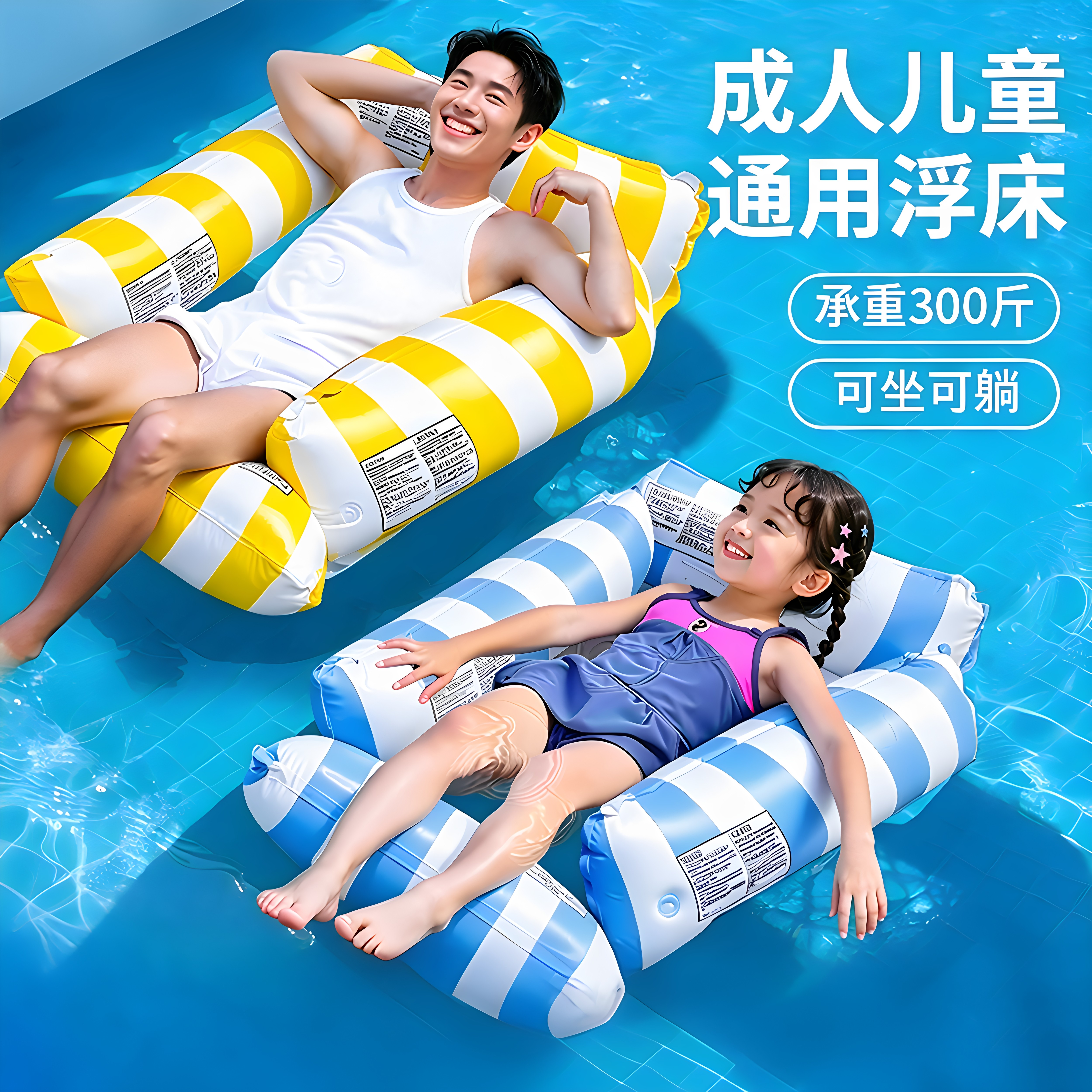 成人儿童充气浮床泳池戏水坐圈