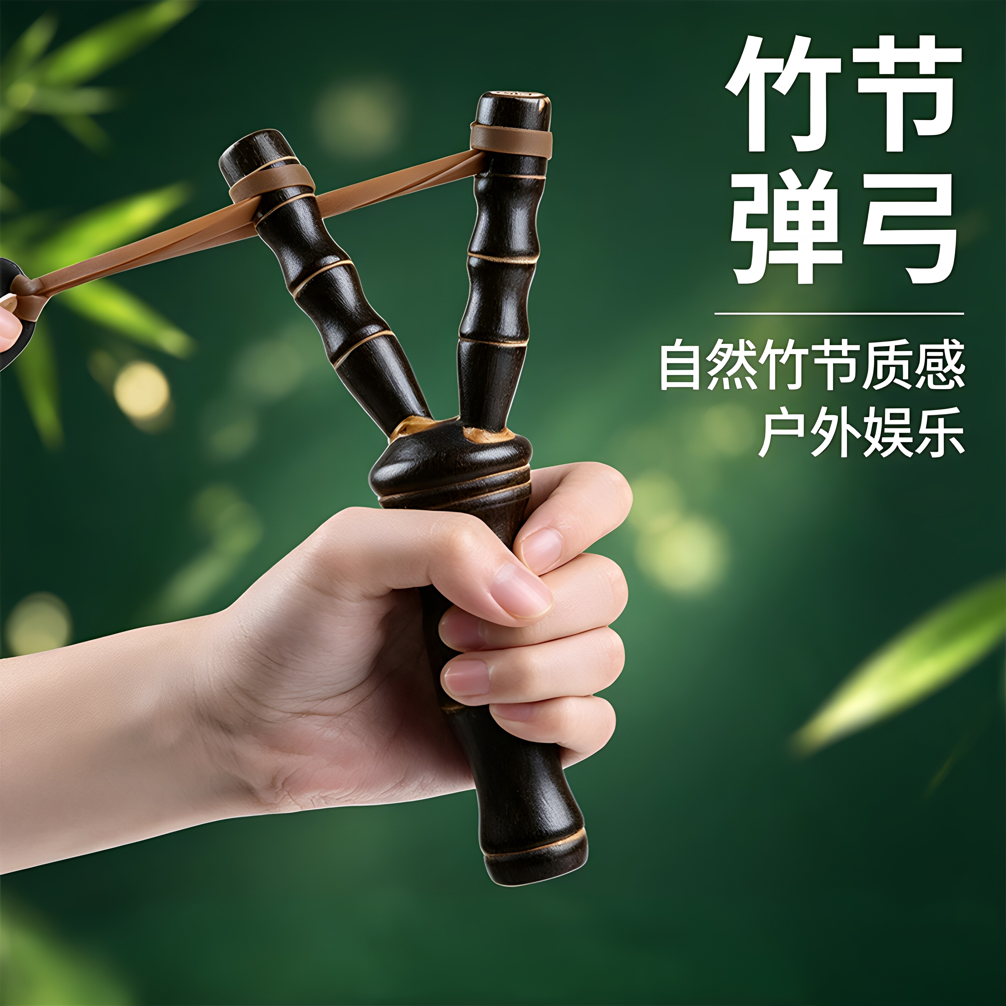 复古木制竹节弹弓户外儿童玩具