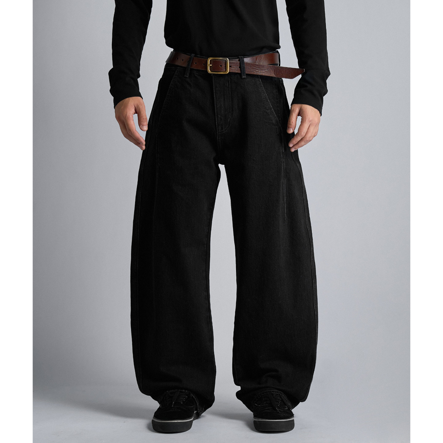 DOKIE【黑牛】男士14盎司弯刀休闲裤纯色水洗直筒牛仔裤美式裤子