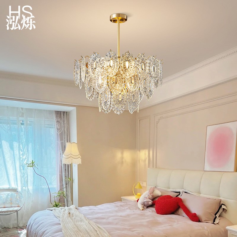 全铜水晶吸顶灯法式复古奶油风卧室简约餐厅轻奢大气别墅客厅吊灯