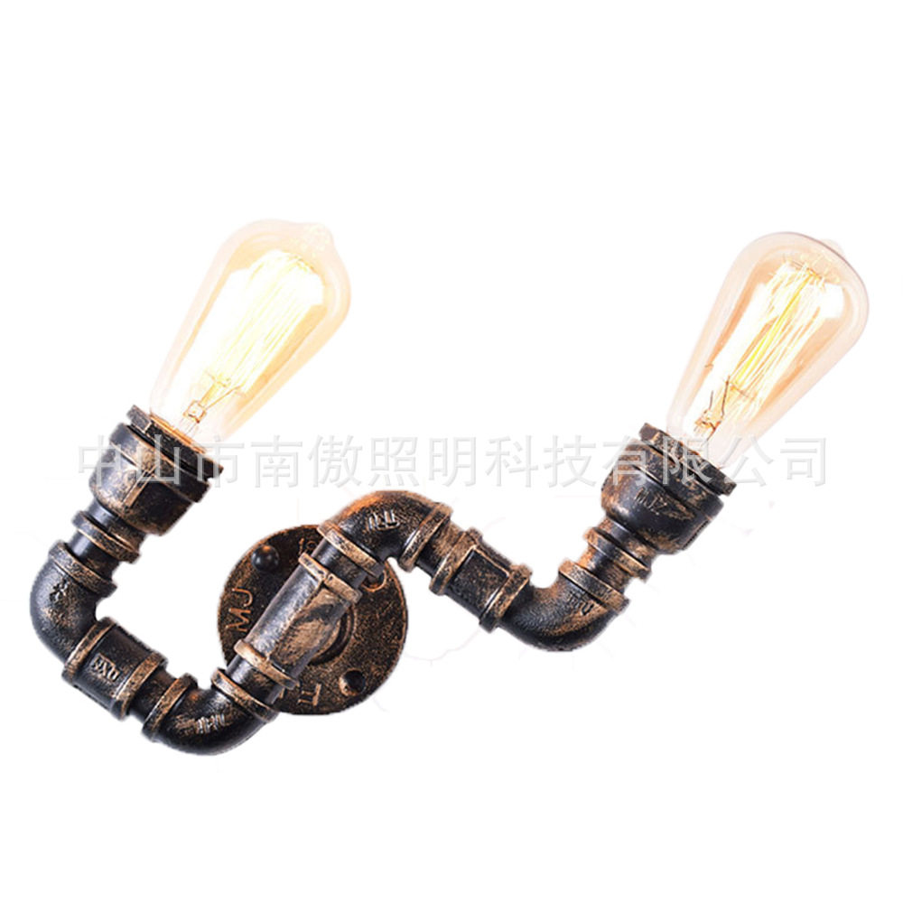 跨境双头壁灯创意复古北欧床头走廊过道灯酒店咖啡厅led水管壁灯